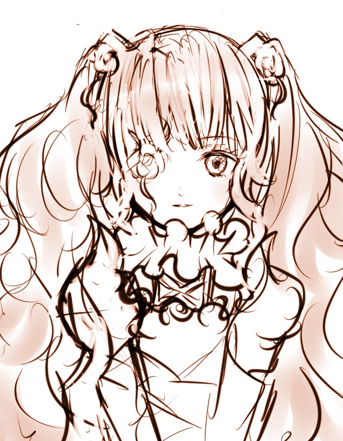 1girl hair_ornament heart image kirakishou long_hair looking_at_viewer monochrome sketch solo