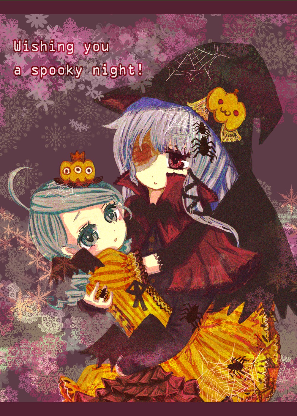 2girls ahoge halloween happy_halloween image jack-o'-lantern kanaria multiple_girls pair pumpkin pumpkin_hair_ornament red_eyes suigintou