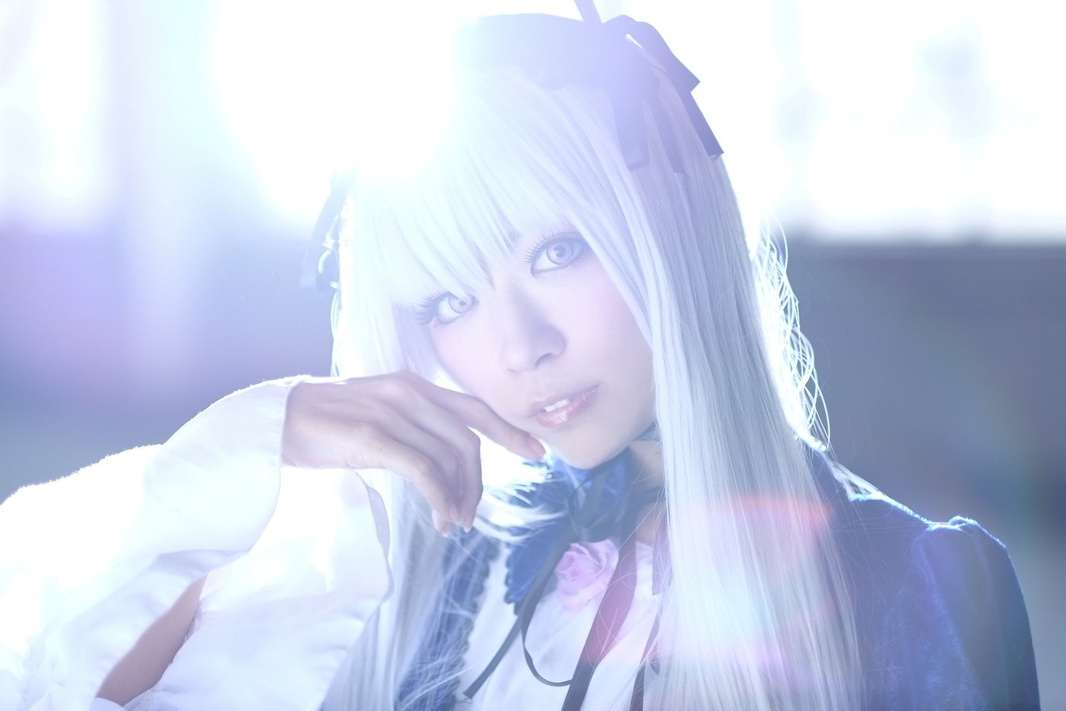 1girl bangs blurry closed_mouth lips looking_at_viewer realistic solo suigintou upper_body