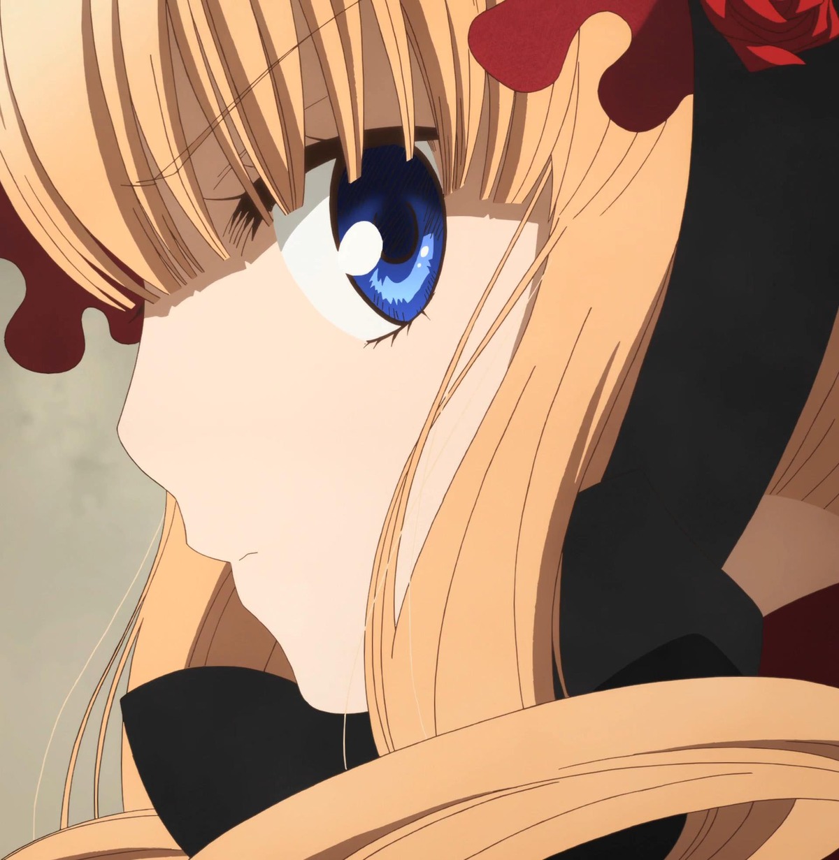 1girl bangs blonde_hair blue_eyes bow close-up face flower hat image profile rose shinku simple_background solo