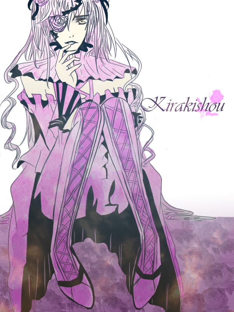 1girl dress eyepatch flower frills image kirakishou long_hair rose solo yellow_eyes