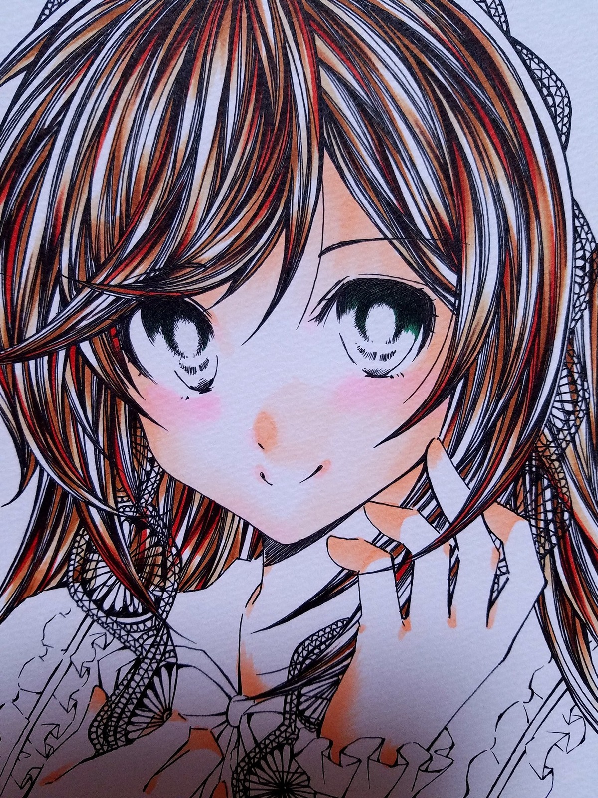 1girl blush close-up closed_mouth frills image looking_at_viewer portrait smile solo suiseiseki traditional_media