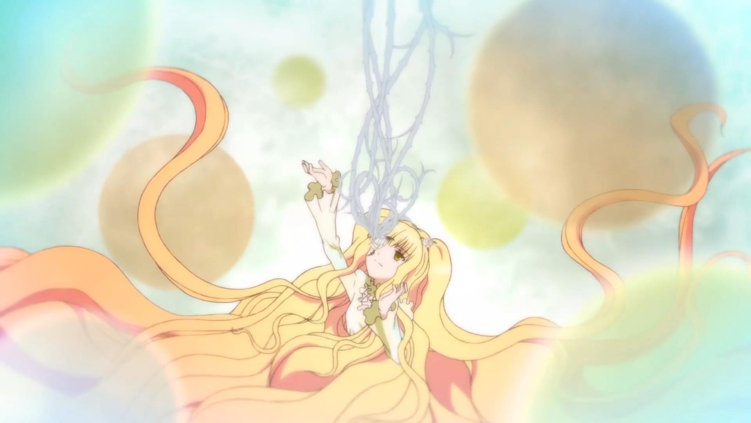 1girl auto_tagged blonde_hair blurry choker cure_peace dress hair_flaps image kirakishou kise_yayoi long_hair magical_girl solo tiara very_long_hair yellow_eyes