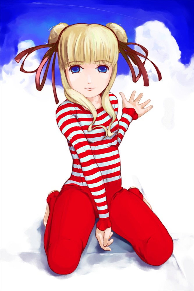 1girl blonde_hair blue_eyes image ribbon shinku smile solo striped