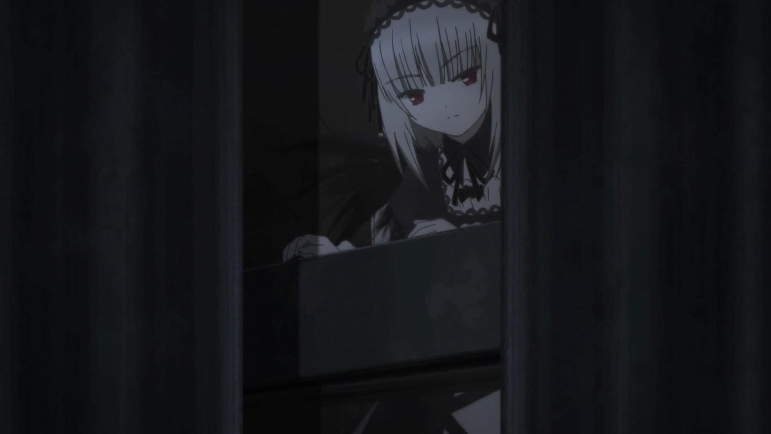 1girl bangs closed_mouth dress eyebrows_visible_through_hair frills hairband image red_eyes ribbon solo suigintou