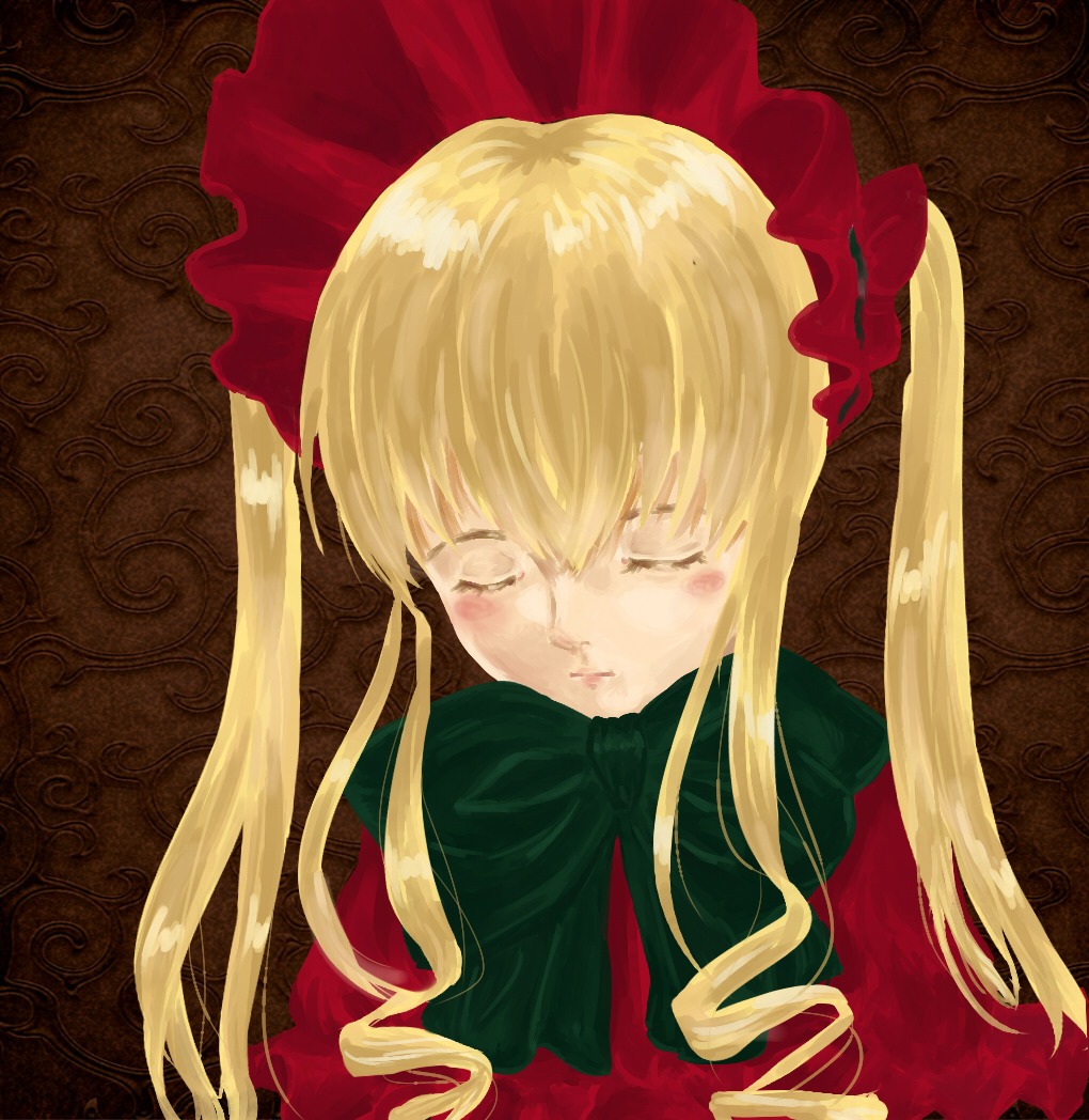 1girl blonde_hair bow closed_eyes dress flower image lace long_hair portrait rose shinku solo tears upper_body