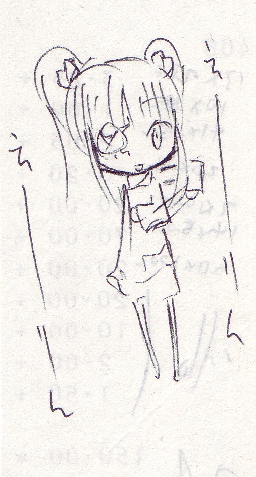 1girl chibi image kirakishou monochrome sketch solo twintails