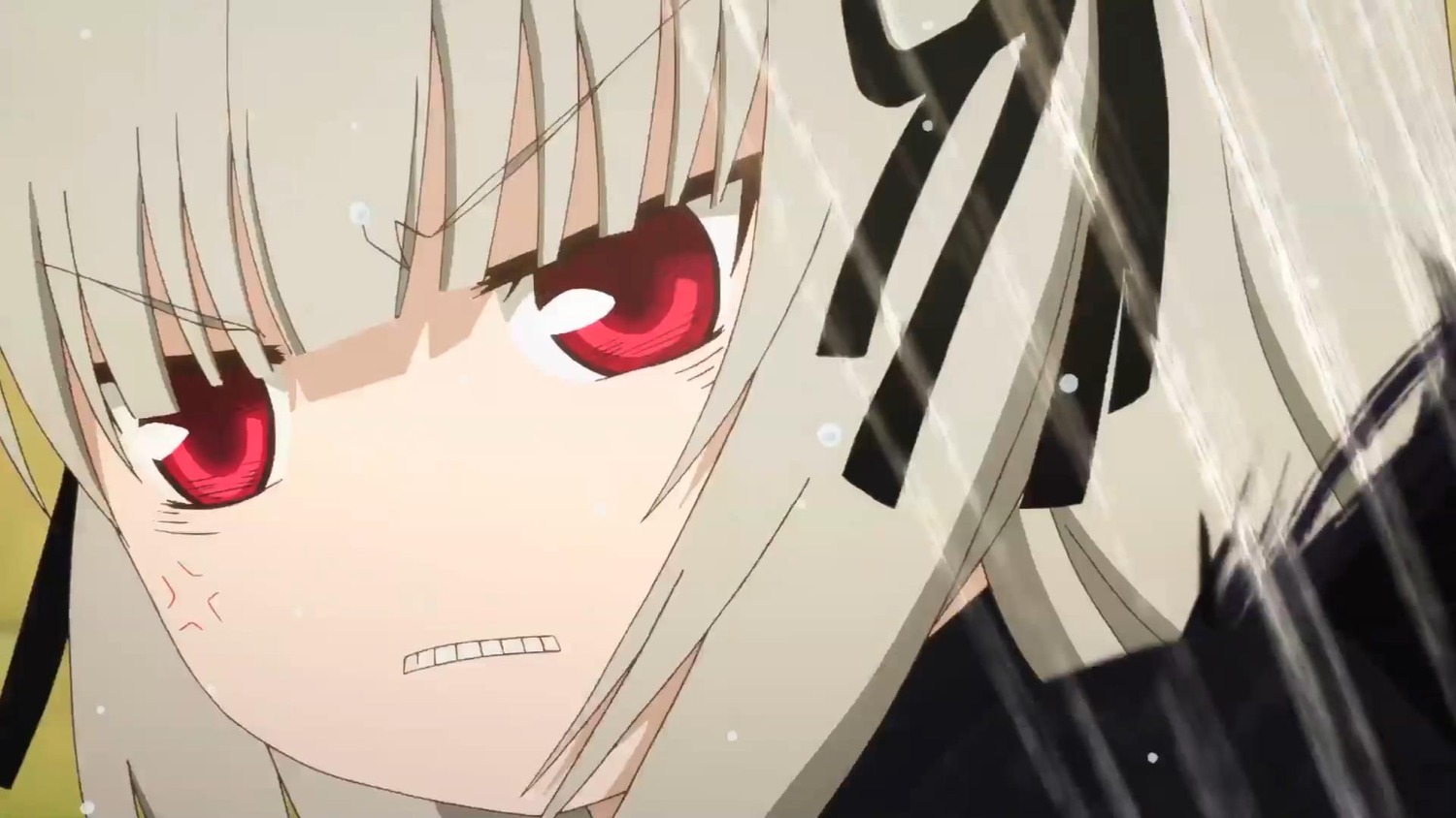 1girl anger_vein angry bangs black_ribbon clenched_teeth eyebrows_visible_through_hair face hair_ribbon image long_hair looking_at_viewer red_eyes ribbon simple_background solo suigintou teeth