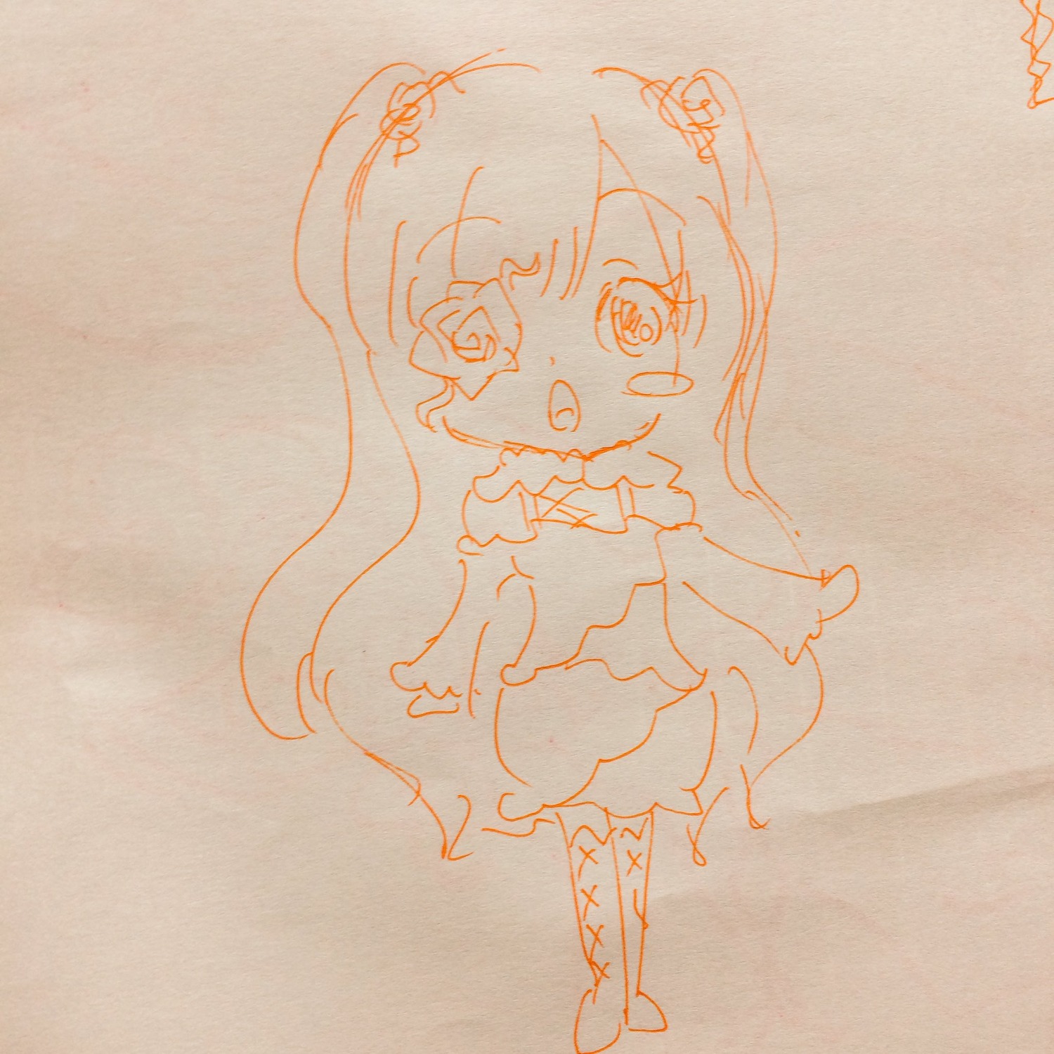 1girl dress image kirakishou long_hair monochrome open_mouth photo signature sketch solo traditional_media