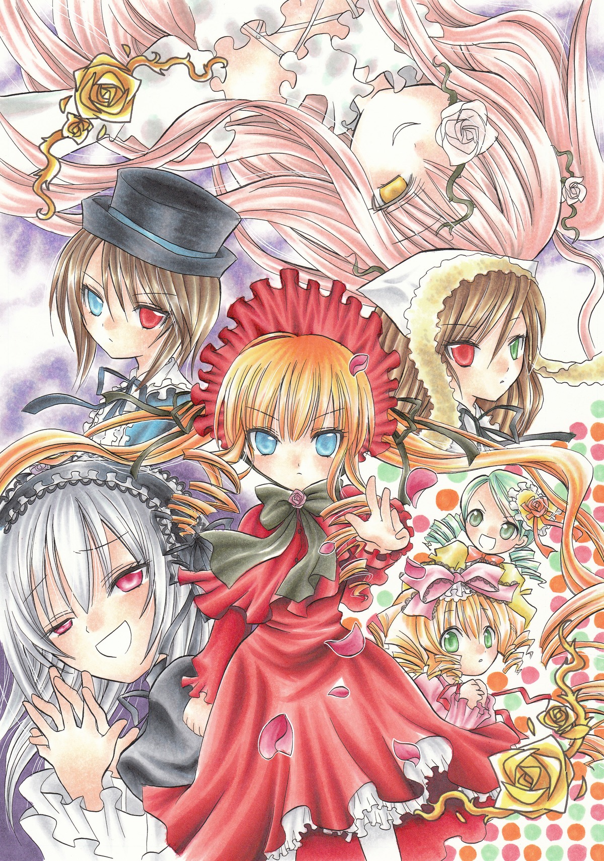 6+girls blonde_hair blue_eyes bow brown_hair dress eyepatch flower frills hairband hat heterochromia hina_ichigo image kanaria long_hair long_sleeves looking_at_viewer multiple multiple_girls pink_bow pink_hair red_eyes rose shinku short_hair siblings silver_hair sisters smile souseiseki suigintou suiseiseki tagme twins twintails very_long_hair yellow_eyes