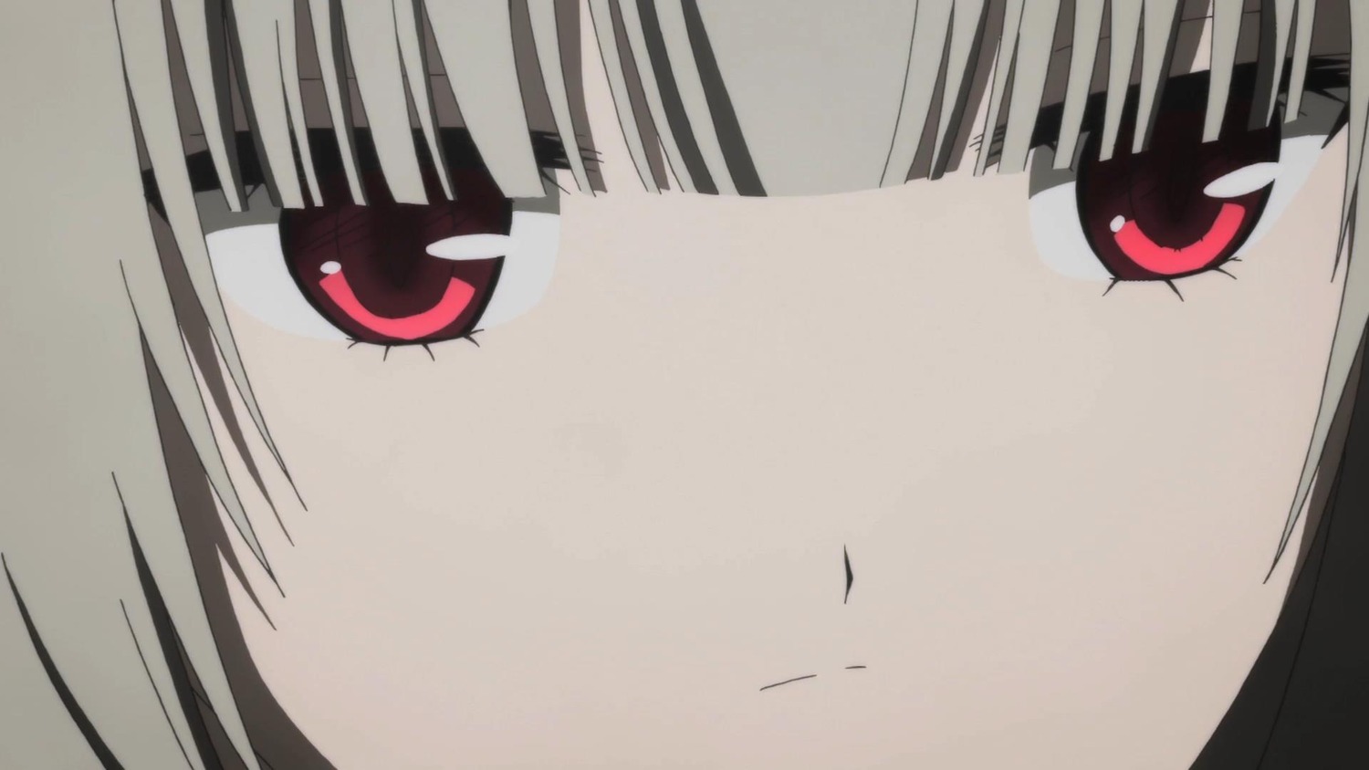 1girl bangs blunt_bangs close-up face image lips looking_at_viewer red_eyes simple_background solo suigintou