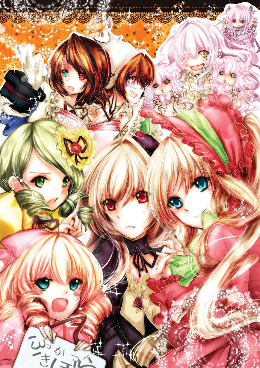 6+girls :d auto_tagged blonde_hair blue_eyes bow brown_hair dress drill_hair flower frills green_eyes hair_ornament hat heterochromia hina_ichigo image kanaria long_hair multiple multiple_girls open_mouth pink_bow pink_hair red_eyes shinku short_hair smile souseiseki suigintou suiseiseki tagme top_hat twin_drills twintails very_long_hair yellow_eyes