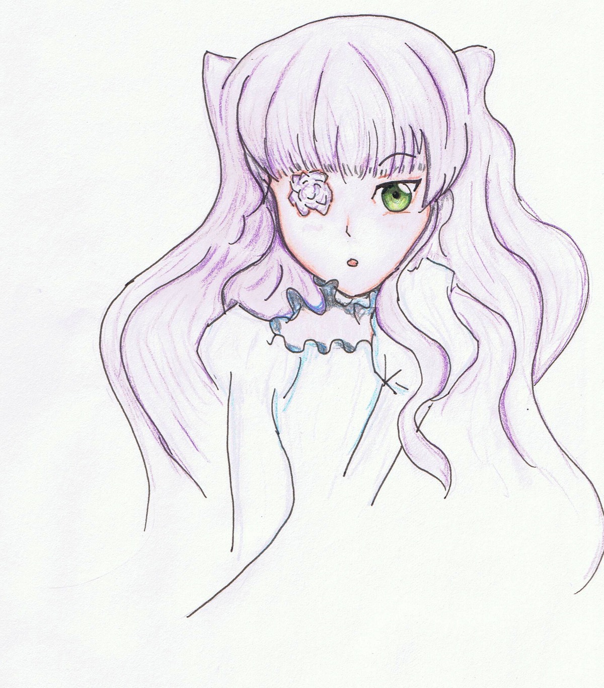 1girl bangs choker eyepatch green_eyes image kirakishou long_hair looking_at_viewer solo traditional_media upper_body watercolor_(medium)