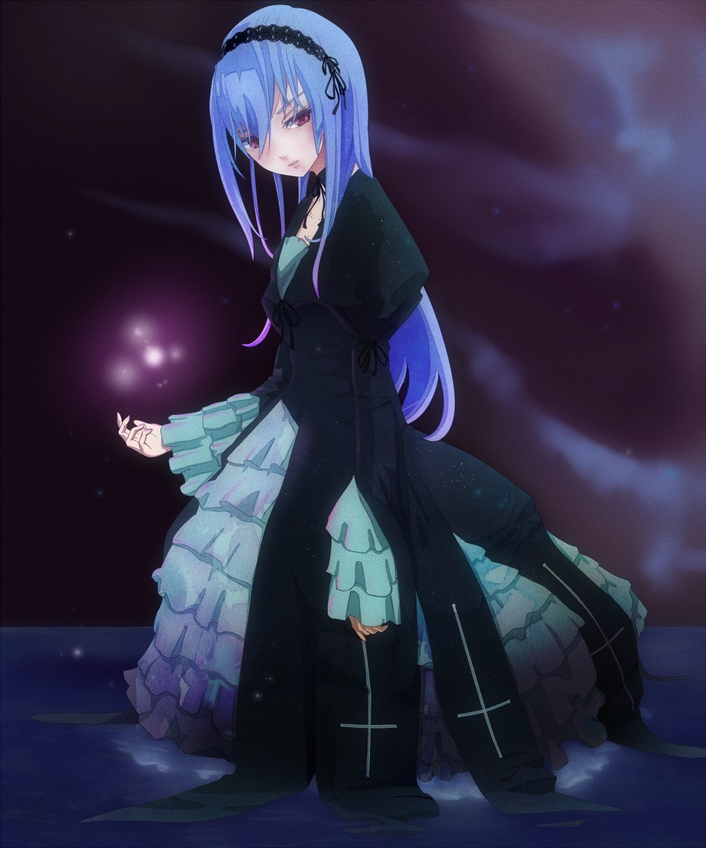 1girl black_dress dress frilled_sleeves frills full_body hairband image lolita_fashion long_hair long_sleeves looking_at_viewer red_eyes solo standing suigintou wide_sleeves