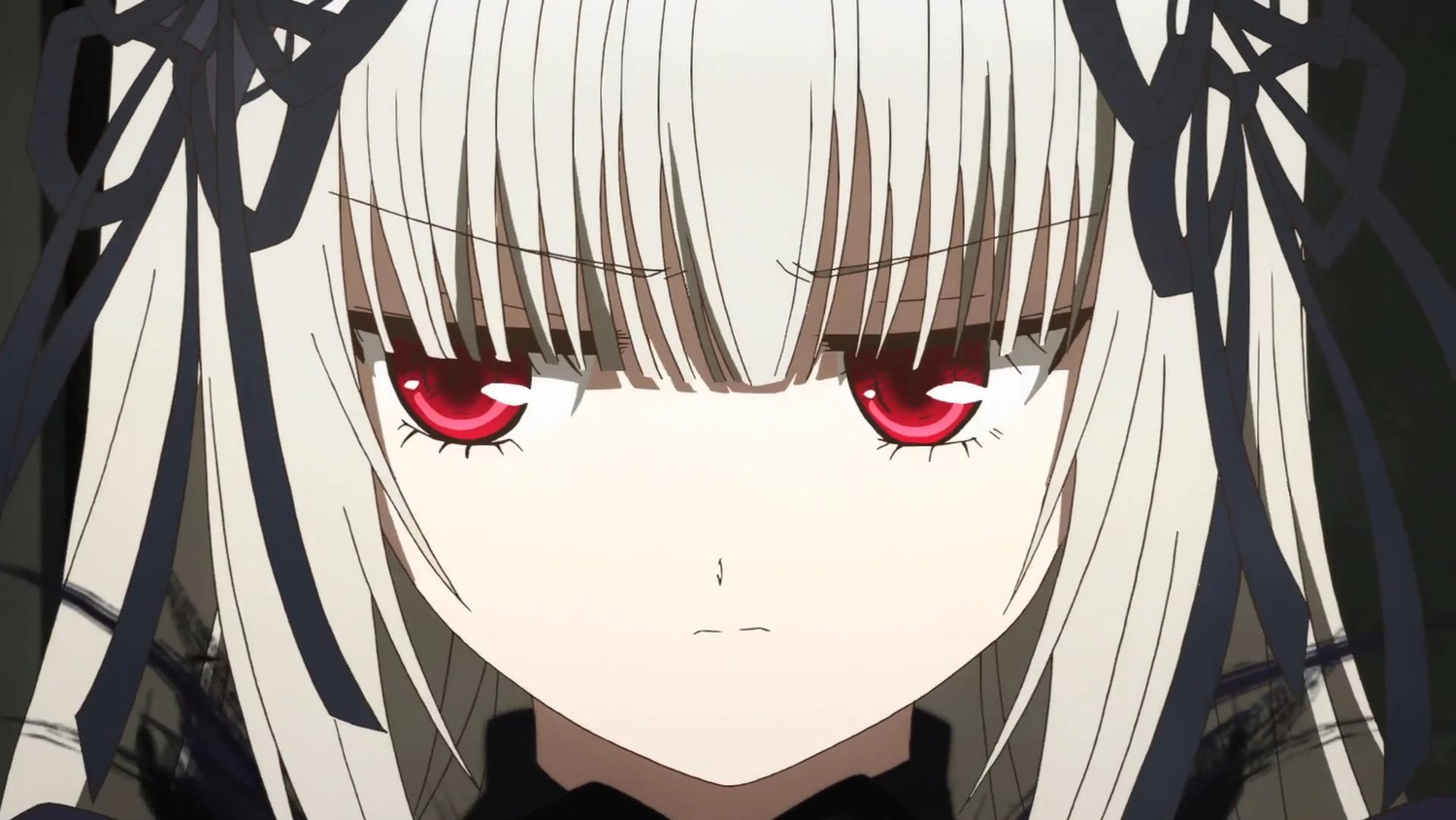 1girl bangs black_ribbon blush close-up closed_mouth eyebrows_visible_through_hair face hair_ribbon image long_hair looking_at_viewer red_eyes ribbon solo suigintou