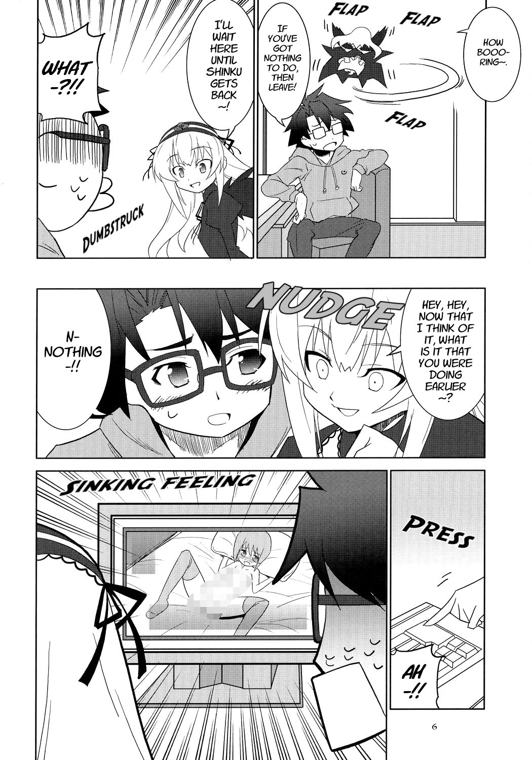 1boy 2girls animal_ears bangs comic doujinshi doujinshi_#106 english_text eyebrows_visible_through_hair glasses greyscale hair_between_eyes image long_hair monochrome multiple multiple_girls