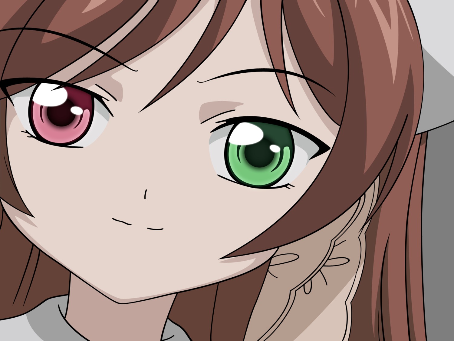 1girl bangs brown_hair closed_mouth eyebrows_visible_through_hair face flower green_eyes hair_between_eyes hair_flower hair_ornament image long_hair looking_at_viewer portrait smile solo suiseiseki