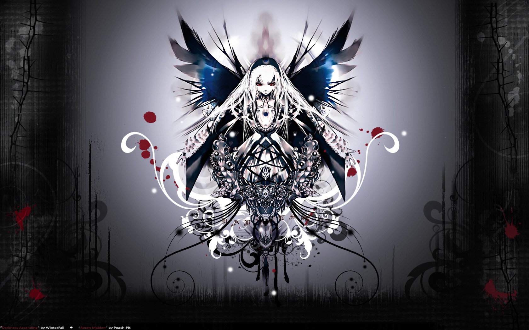 1girl blood blue_eyes dress image long_hair ribs solo suigintou white_hair