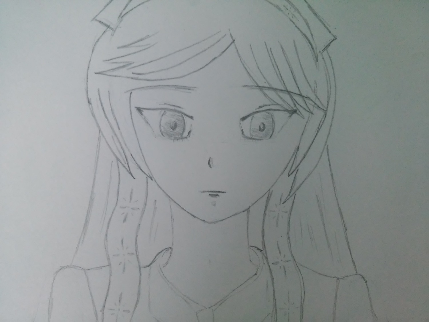 1girl greyscale hatsune_miku image long_hair looking_at_viewer monochrome sketch solo suiseiseki traditional_media