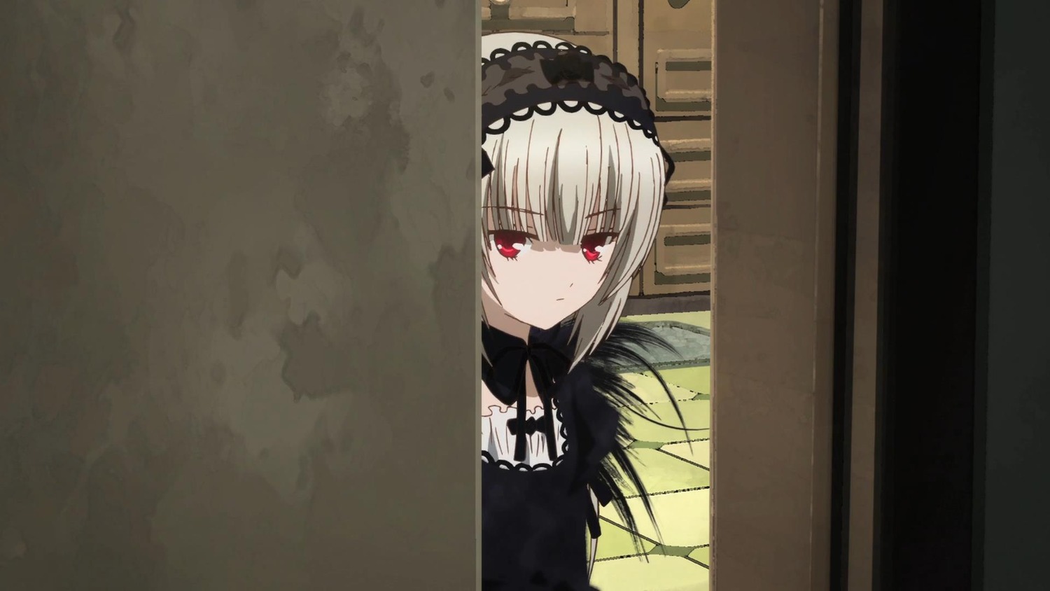 1girl bangs black_dress closed_mouth dress eyebrows_visible_through_hair frilled_hairband frills hairband image looking_at_viewer red_eyes ribbon solo suigintou