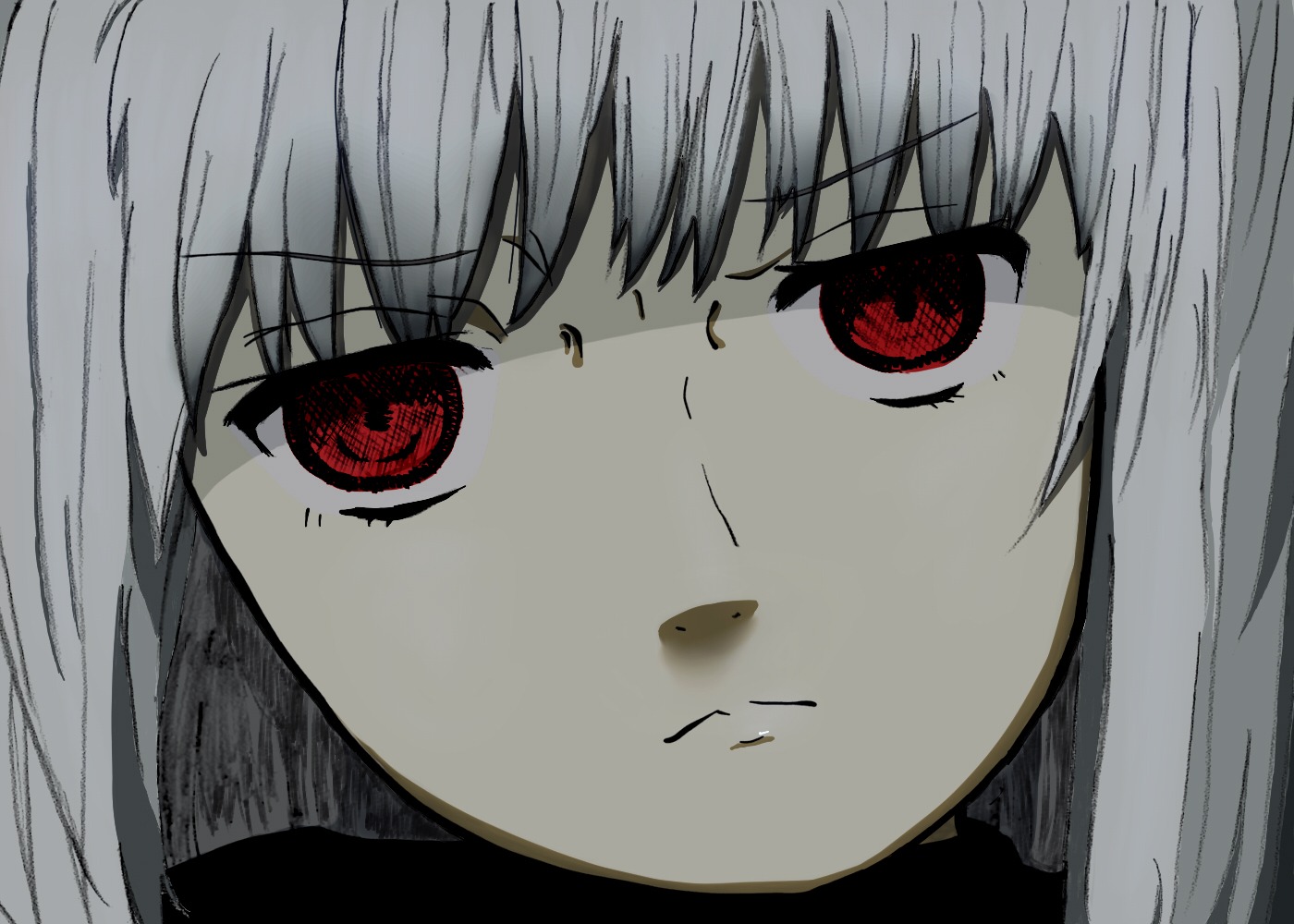 1girl black_background closed_mouth eyebrows_visible_through_hair image looking_at_viewer red_eyes simple_background solo suigintou