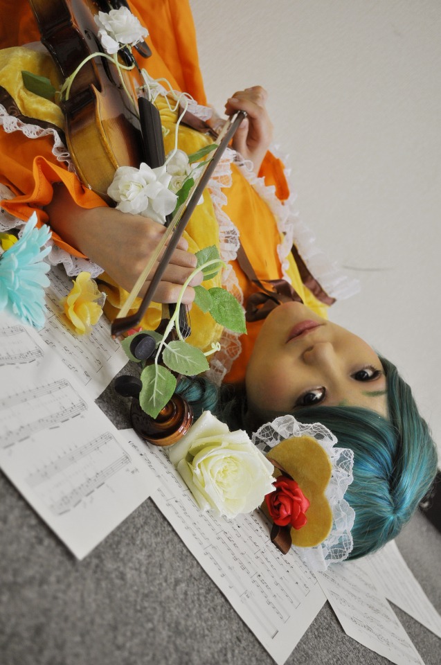 1girl flower hair_flower kanaria lips paper photo realistic red_flower red_rose rose sheet_music solo