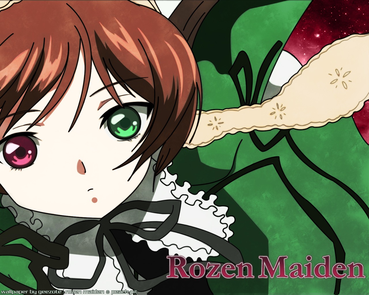 1girl :o auto_tagged black_ribbon brown_hair dress frills green_eyes image long_hair long_sleeves ribbon solo suiseiseki web_address