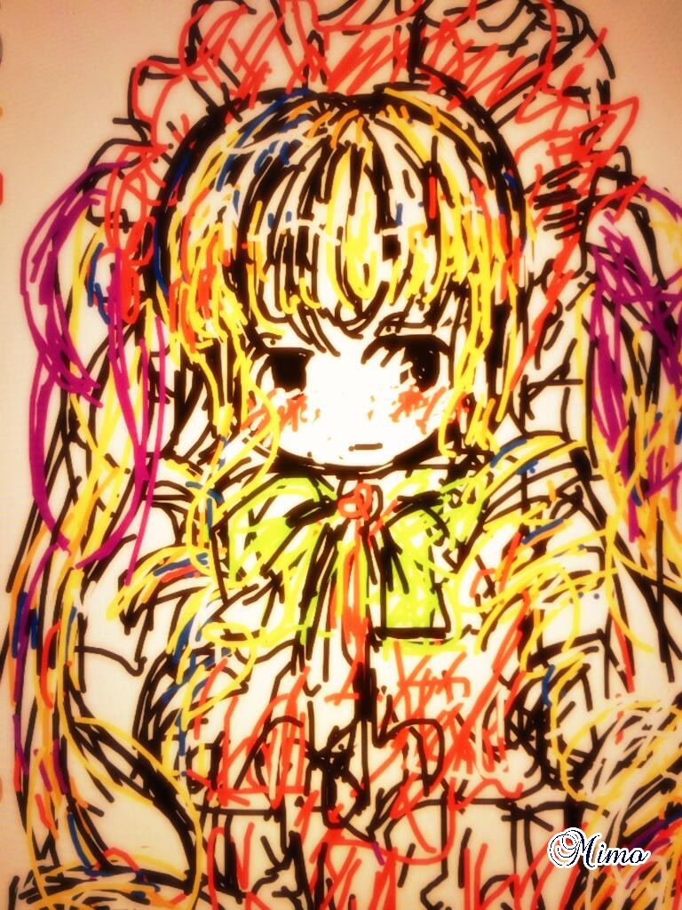 1girl blonde_hair drill_hair fire hat image long_hair magical_girl ribbon shinku solo tomoe_mami twin_drills twintails yellow_eyes yellow_theme