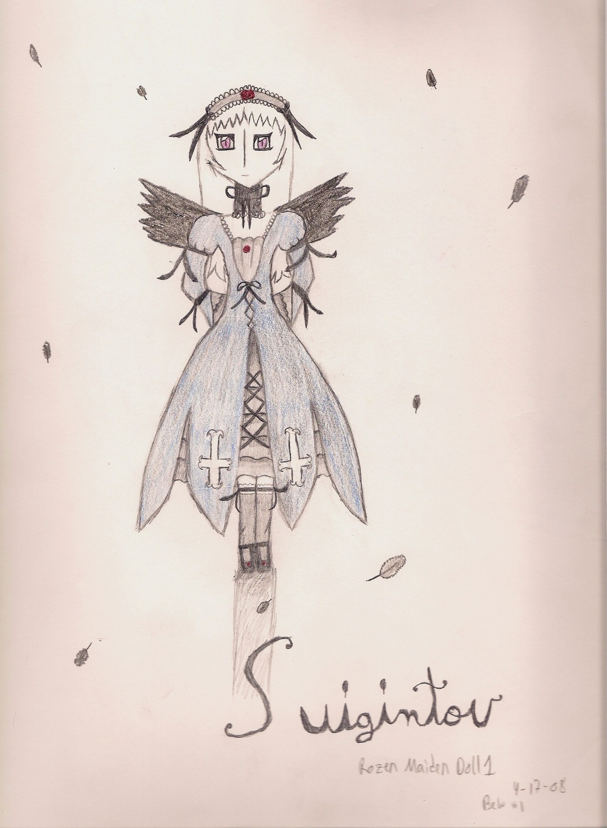 1girl feathers flower image long_hair long_sleeves solo suigintou wings