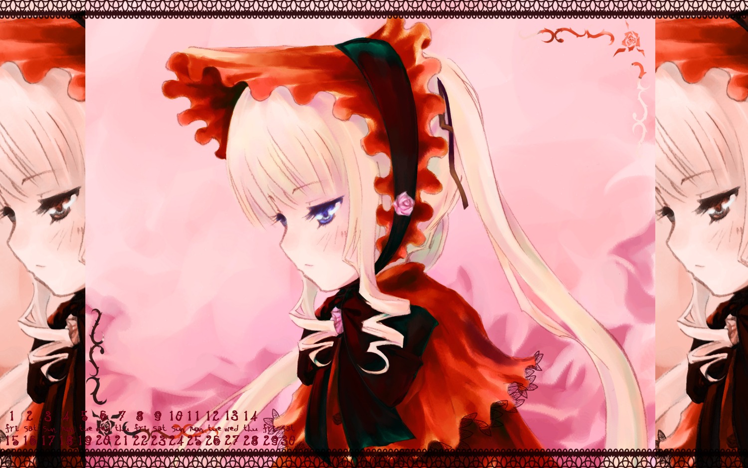 1girl blonde_hair blue_eyes blush bonnet bow face image long_hair multiple_views profile shinku solo tears