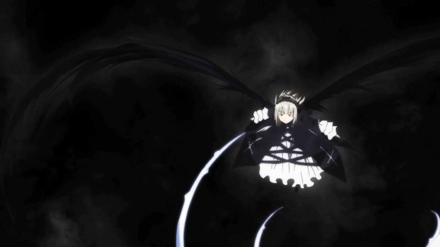 1girl dress frills image long_sleeves solo suigintou wide_sleeves wings