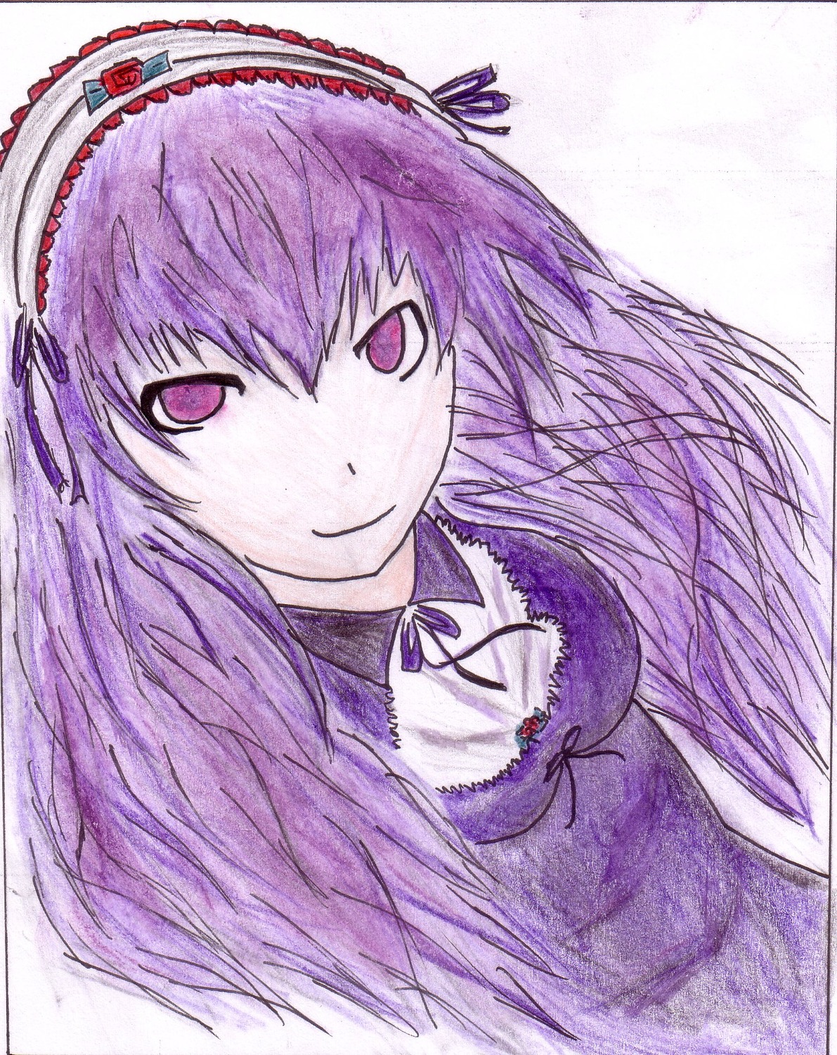 1girl dress hairband image long_hair looking_at_viewer purple_dress ribbon smile solo suigintou