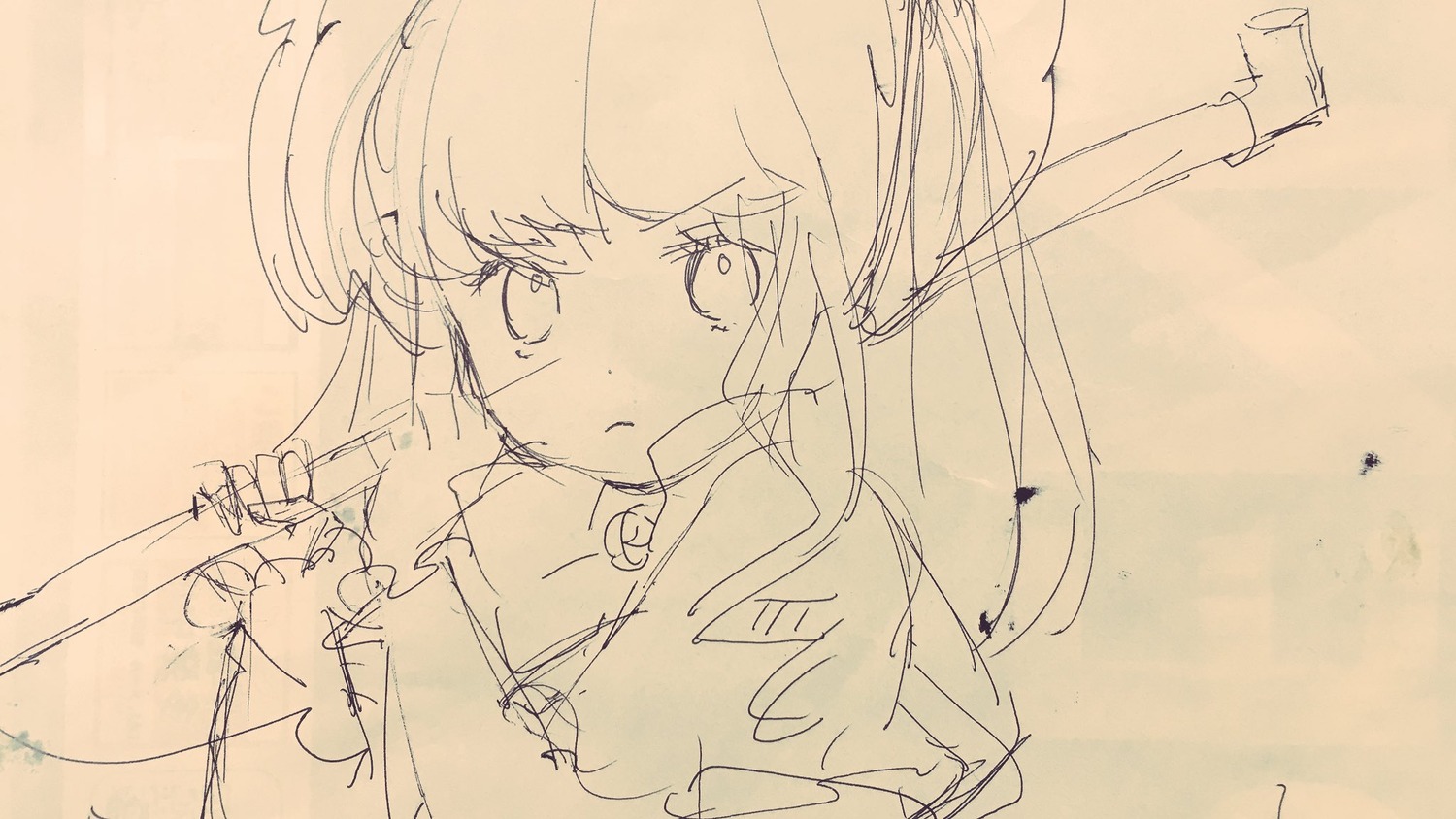 1girl bangs closed_mouth eyebrows_visible_through_hair image long_hair looking_at_viewer monochrome shinku sketch solo