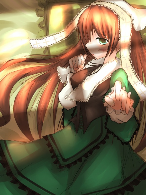 1girl dress frills green_dress green_eyes image long_hair long_sleeves solo suiseiseki very_long_hair