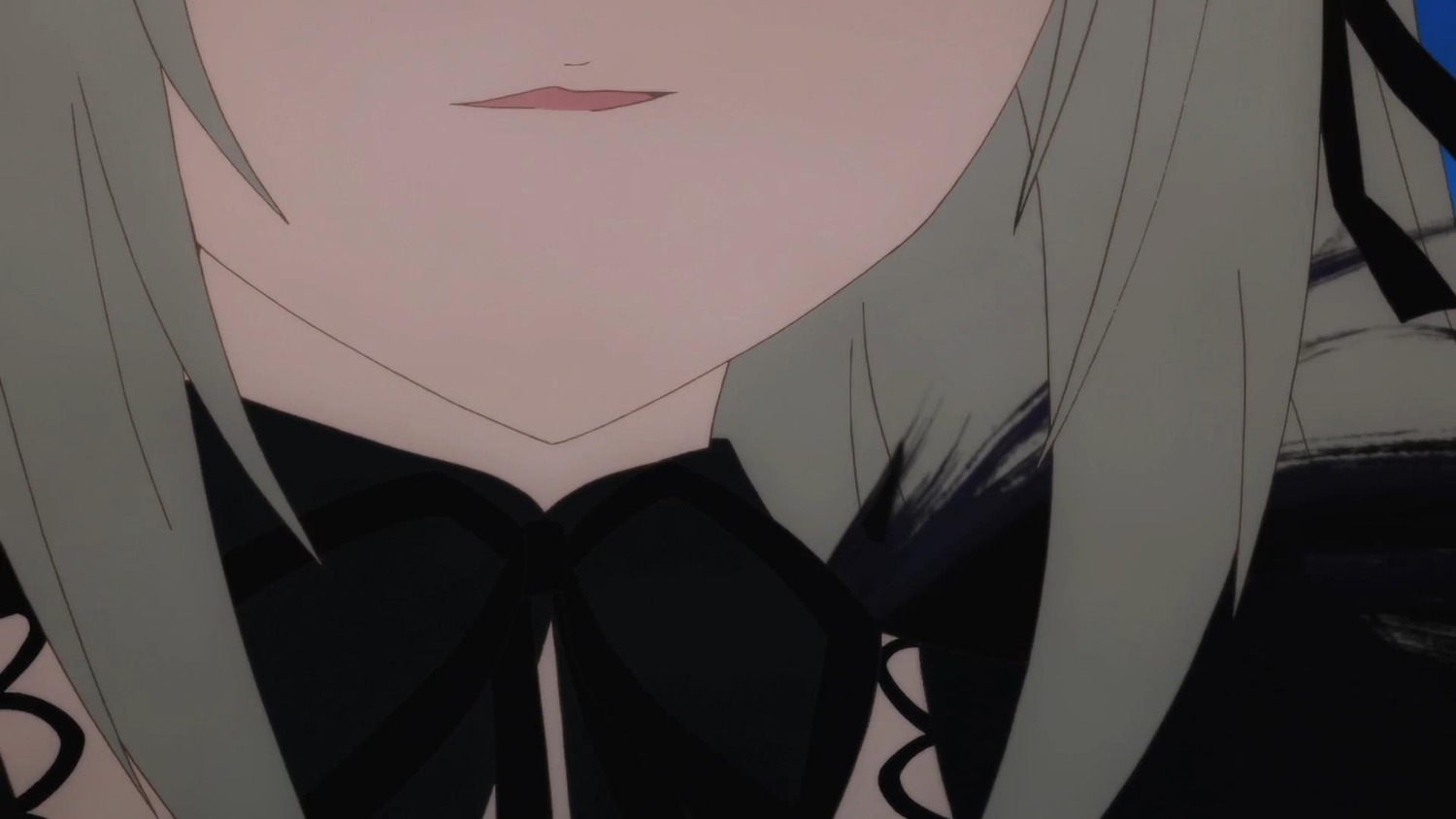 1girl black_ribbon close-up closed_mouth face head_out_of_frame image ribbon simple_background smile solo suigintou