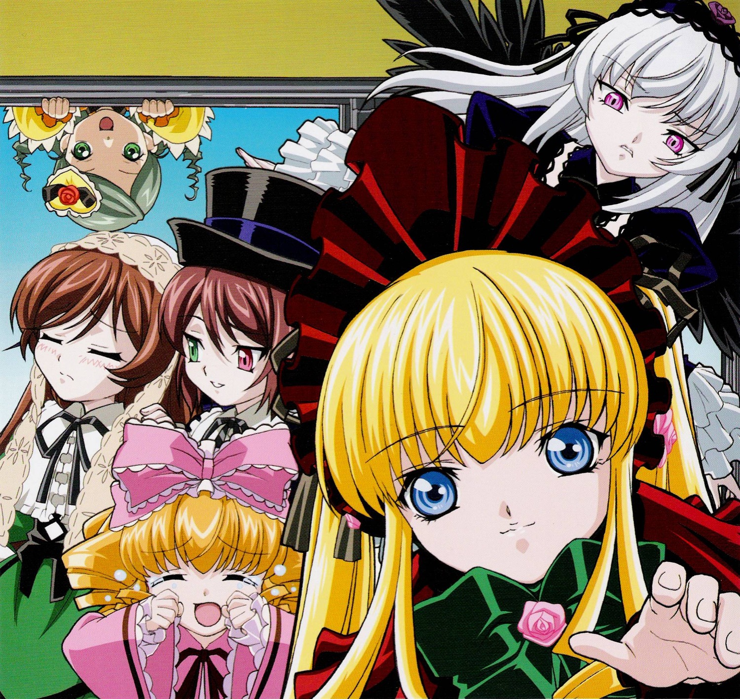 6+girls black_wings blonde_hair blue_eyes bonnet bow brown_hair closed_eyes dress flower frills green_eyes green_hair hairband hat head_scarf heterochromia hina_ichigo image kanaria long_hair long_sleeves looking_at_viewer multiple multiple_girls open_mouth pink_bow pink_eyes pink_flower pink_rose red_eyes rose shinku siblings silver_hair sisters souseiseki suigintou suiseiseki tagme tears twins twintails wings