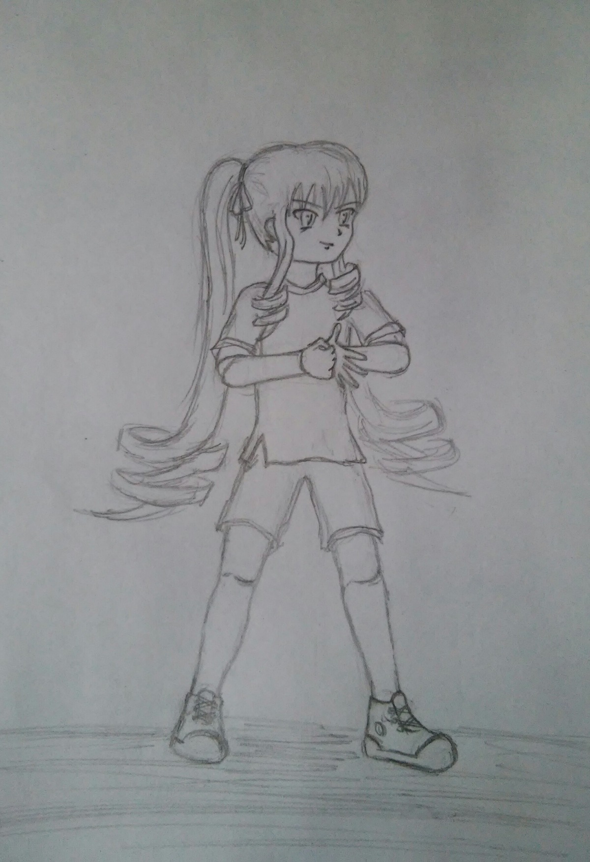 1girl drill_hair full_body greyscale image long_hair monochrome ringlets shinku shoes short_sleeves solo standing traditional_media twin_drills very_long_hair