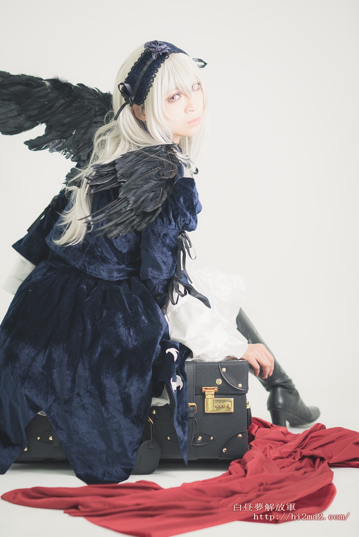 1girl dress feathered_wings long_hair long_sleeves ribbon solo suigintou wings