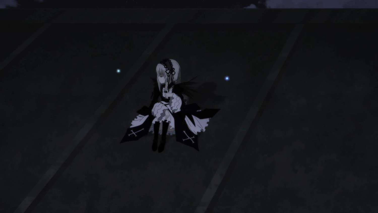 1girl auto_tagged dress frills image long_hair long_sleeves sitting solo suigintou