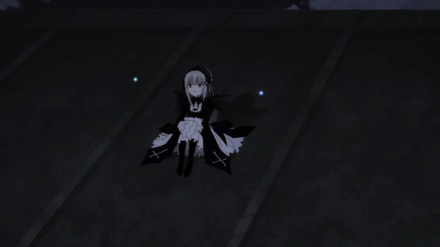 1girl dress flower frills hairband image long_sleeves looking_at_viewer red_eyes rose silver_hair solo suigintou weapon wings