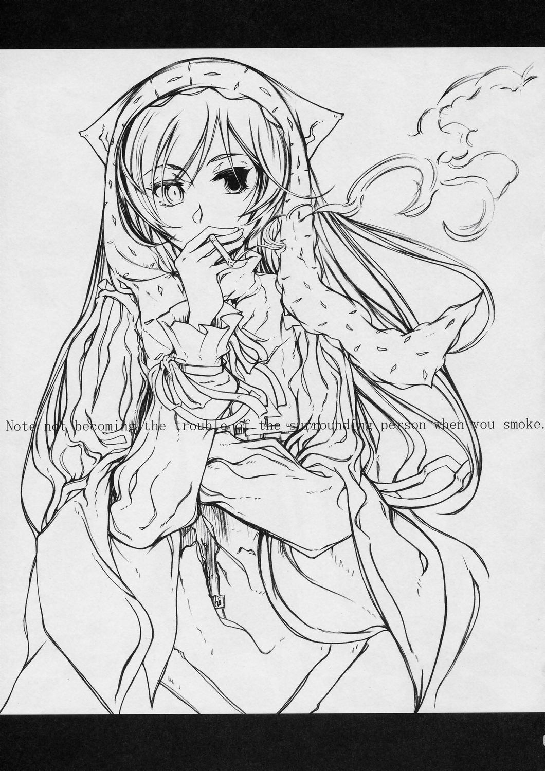 1girl dated greyscale image letterboxed long_hair long_sleeves looking_at_viewer monochrome signature sketch smile solo suiseiseki traditional_media