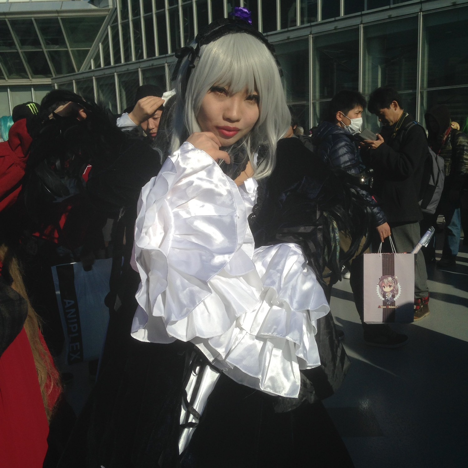 1girl dress indoors looking_at_viewer multiple_boys sitting solo standing suigintou