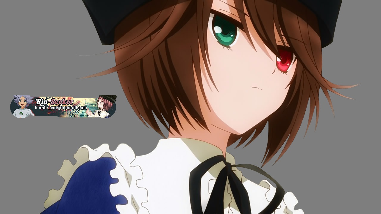 black_headwear black_ribbon brown_hair frills green_eyes hat heterochromia image multiple_girls red_eyes ribbon short_hair siblings solo souseiseki suiseiseki white_background