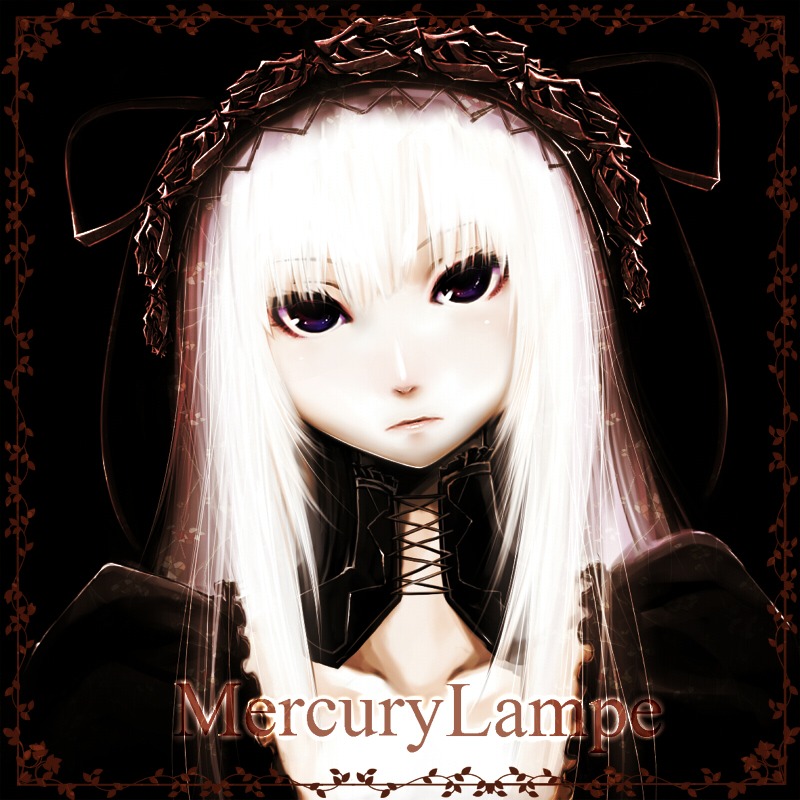 1girl bangs closed_mouth image long_hair looking_at_viewer purple_eyes rose silver_hair solo suigintou white_hair