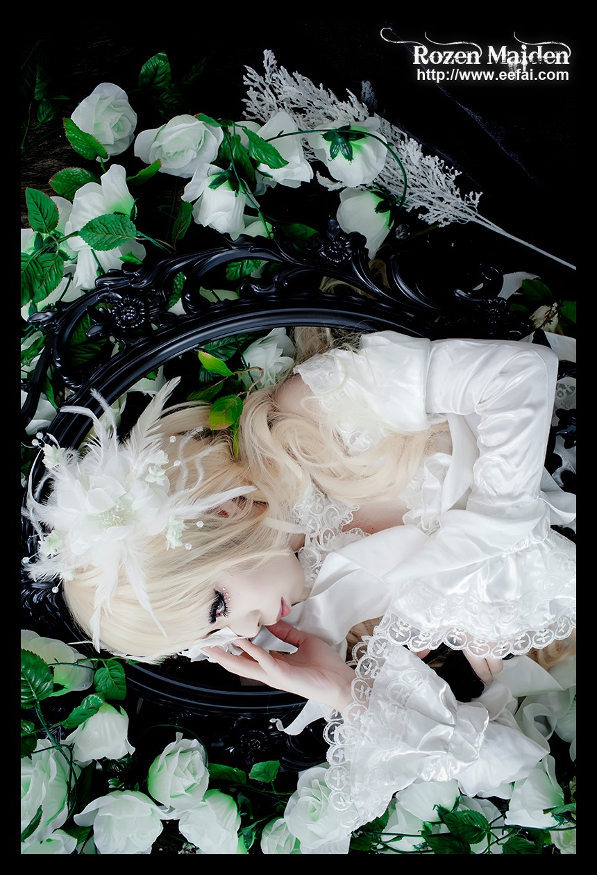 1girl blonde_hair flower kirakishou lace leaf letterboxed lips long_hair plant profile solo upper_body