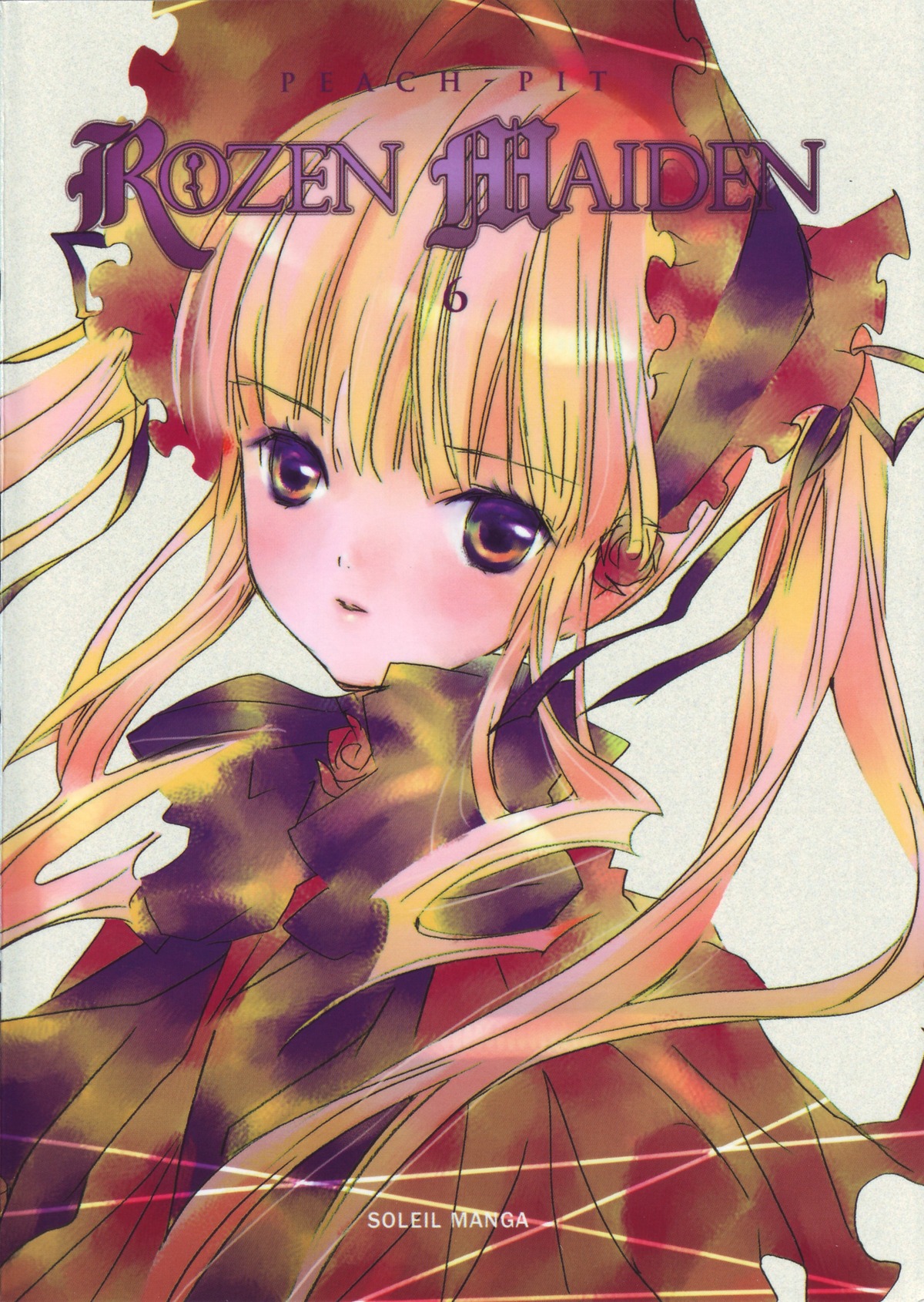 1girl bangs blonde_hair blush cape dress hair_ribbon image long_hair looking_at_viewer ribbon shinku solo twintails upper_body very_long_hair