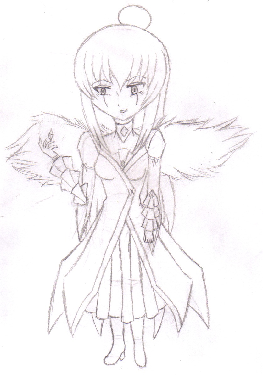 1girl bare_shoulders breasts dress feathered_wings full_body greyscale image looking_at_viewer monochrome solo standing suigintou wings