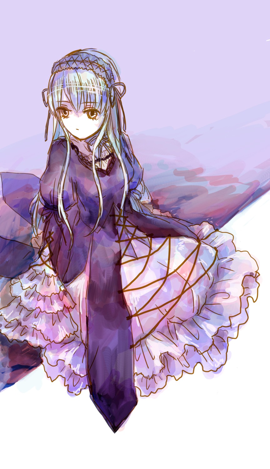 1girl bangs blonde_hair braid dress eyebrows_visible_through_hair frilled_dress frills image long_hair long_sleeves looking_at_viewer sidelocks solo suigintou yellow_eyes