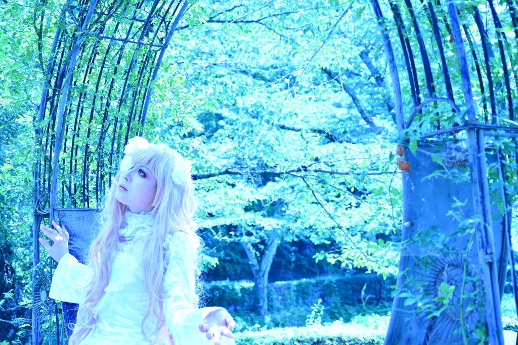 1girl blue_theme kirakishou long_hair nature outdoors scenery solo tree