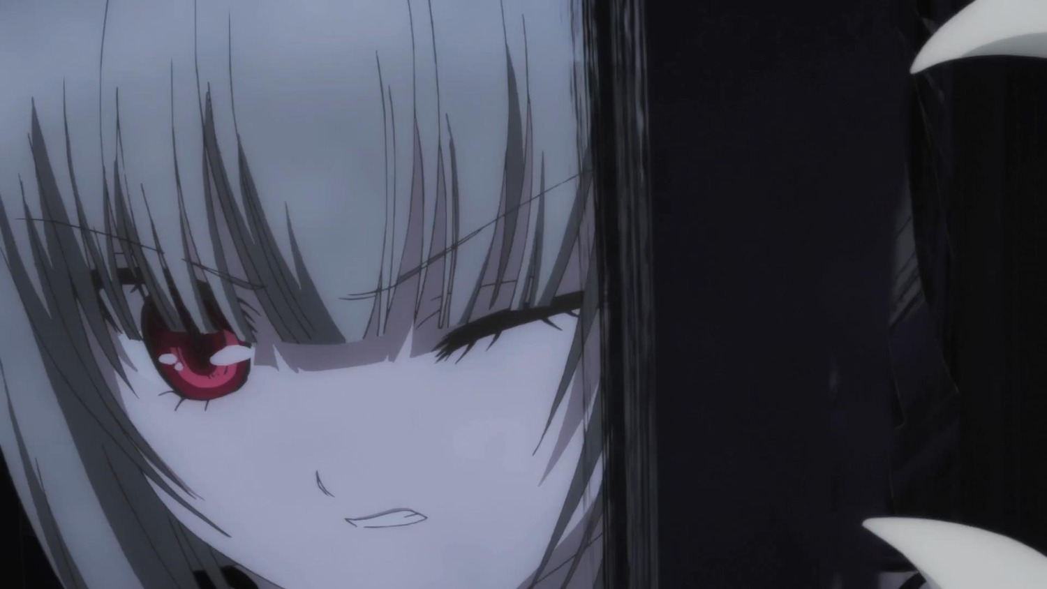 1girl eyebrows_visible_through_hair grin image looking_at_viewer one_eye_closed red_eyes smile solo suigintou